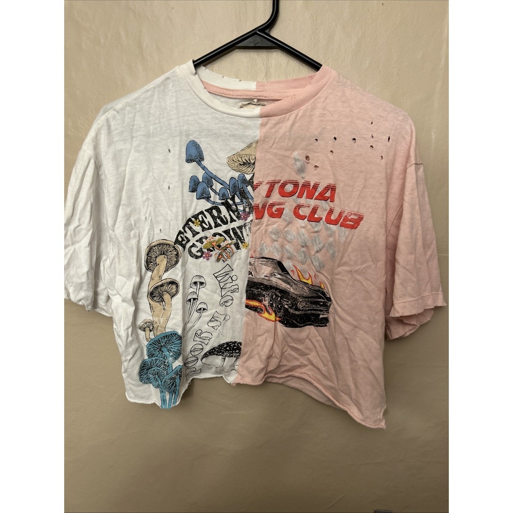 Abolish Rebel Large Pink White Graphic Crop T Shirt‎